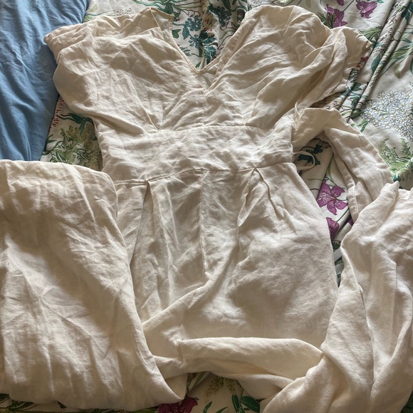 Black Crane Obi linen ivory jumpsuit - Picture 2 of 4